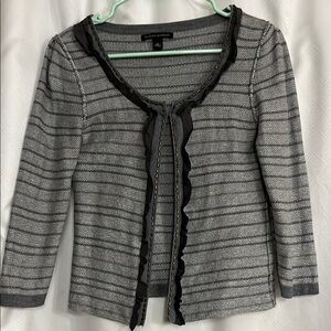 Gray Striped Cardigan with Black Trim